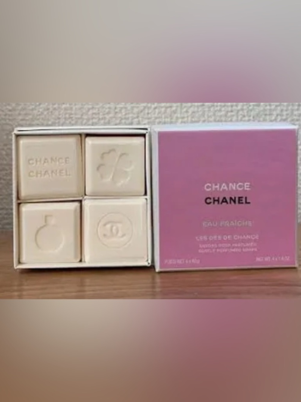FlashSALE🚩CHANEL Chance Eau Fraîche Perfumed Soap Set in Pink and Cream NEW 4pcs - Picture 3 of 3